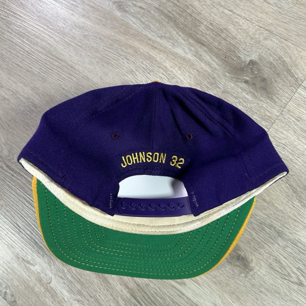 VTG Los Angeles Lakers Magic Johnson Snapback Hat NBA AJD Purple Wool Cap USA‎ - Picture 9 of 9